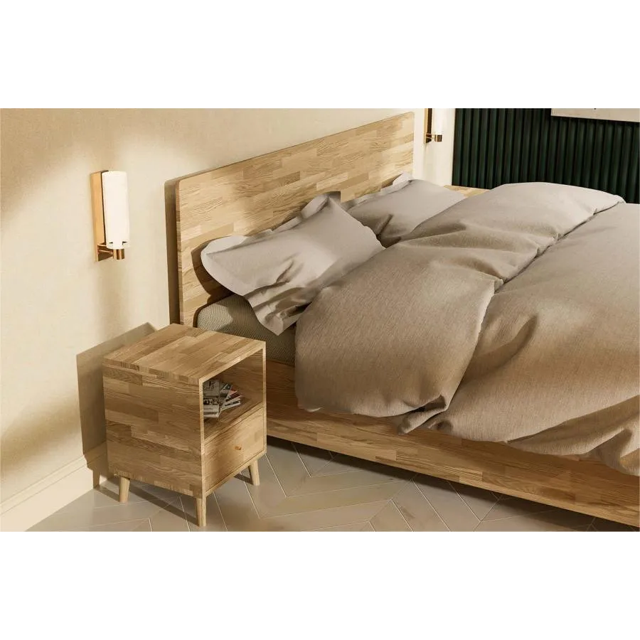 Lit coffre bois chêne naturel contemporain Aston