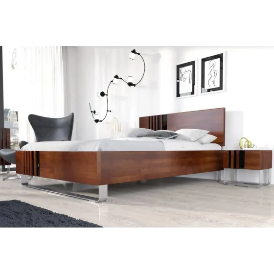 Lit en bois massif noyer 140x190 collection BELLEVUE