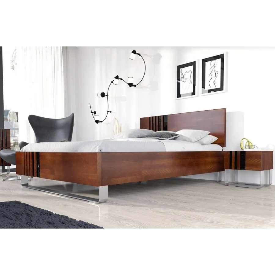Lit en bois massif noyer 140x190 collection BELLEVUE