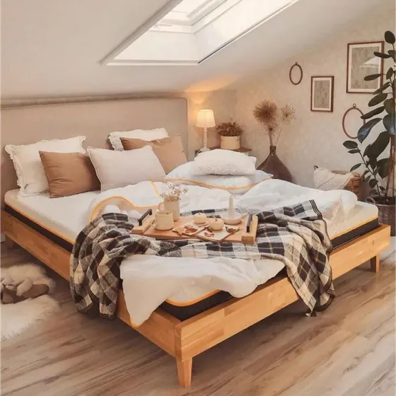 Lit bois chêne massif naturel moderne Flex