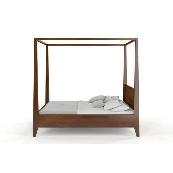 Lit baldaquin en pin massif finition noyer 160x200 collection NICEA