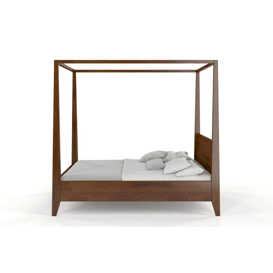 Lit baldaquin en pin massif finition noyer 160x200 collection NICEA