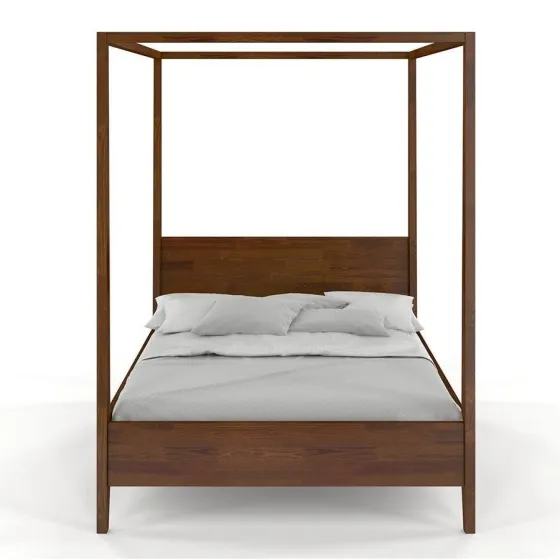 Lit baldaquin en pin massif finition noyer 140x190 collection NICEA