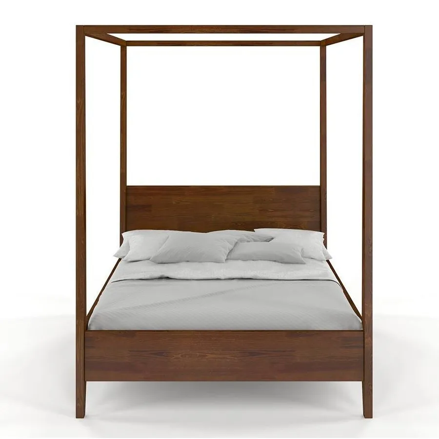 Lit baldaquin en pin massif finition noyer 140x190 collection NICEA