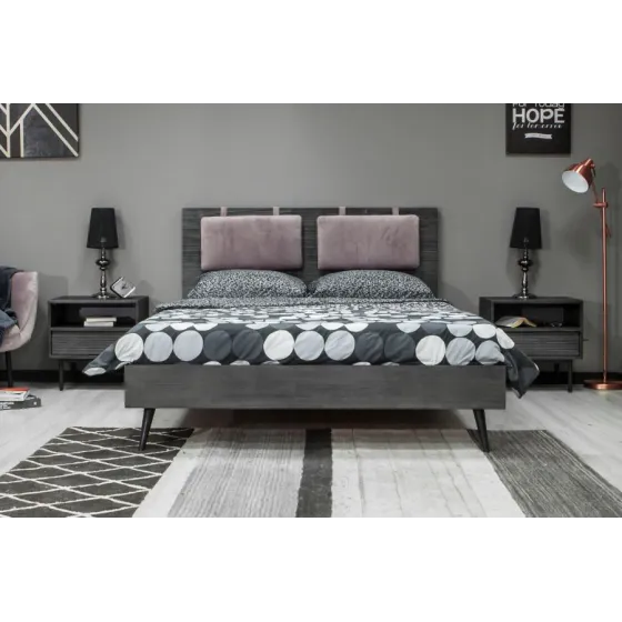 Lit en bois acacia avec pieds en métal graphite Savona