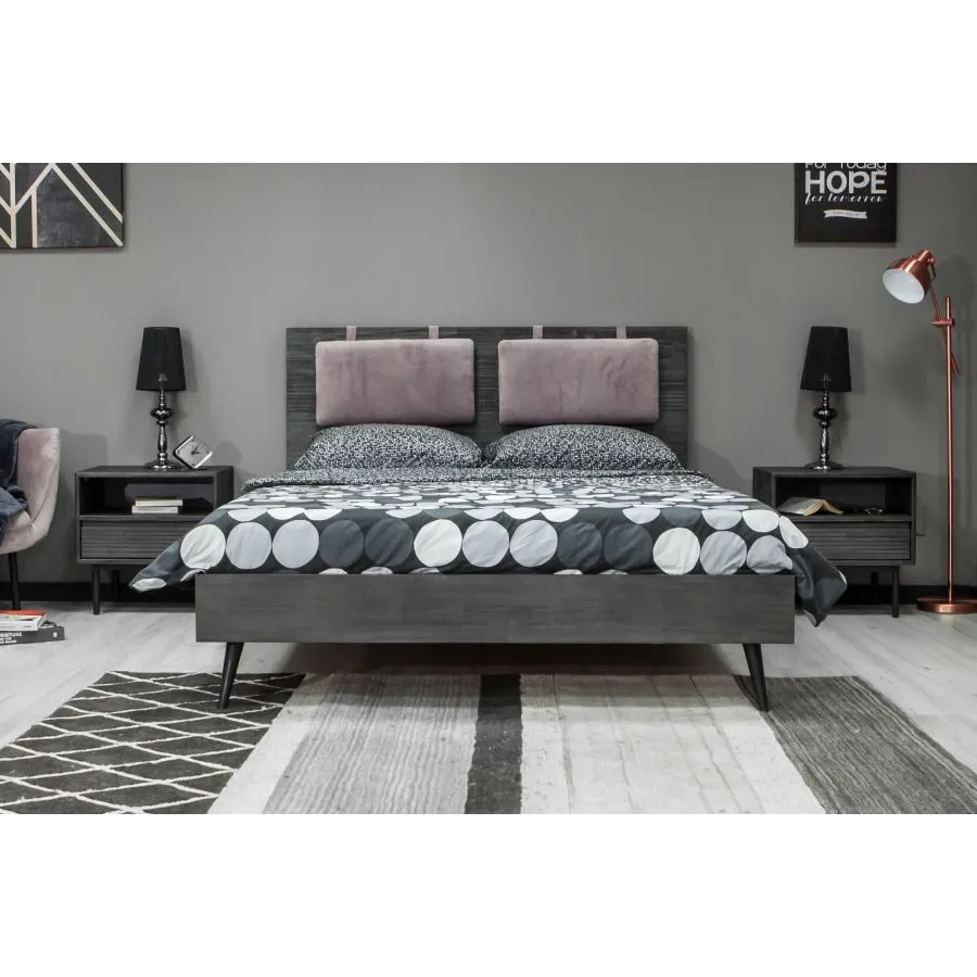 Lit en bois acacia avec pieds en métal graphite Savona