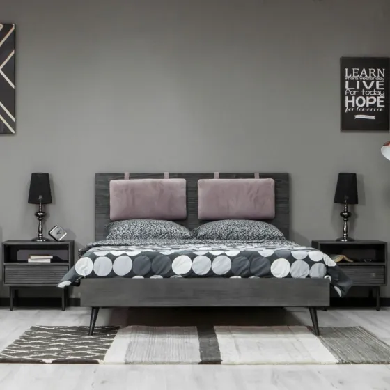 Lit en bois acacia avec pieds en métal graphite Savona