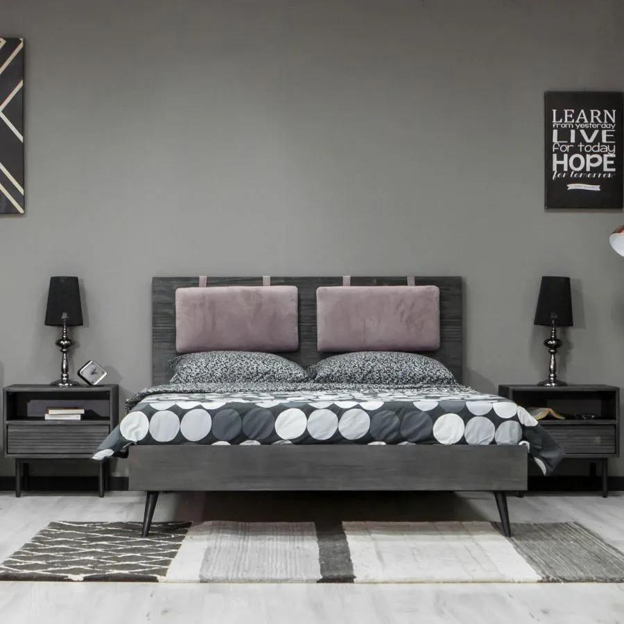 Lit en bois acacia avec pieds en métal graphite Savona