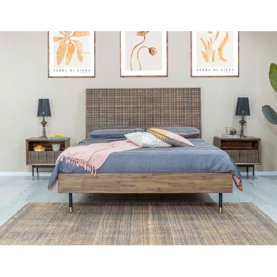 Lit bois massif 180x200 finition acacia collection Mokka