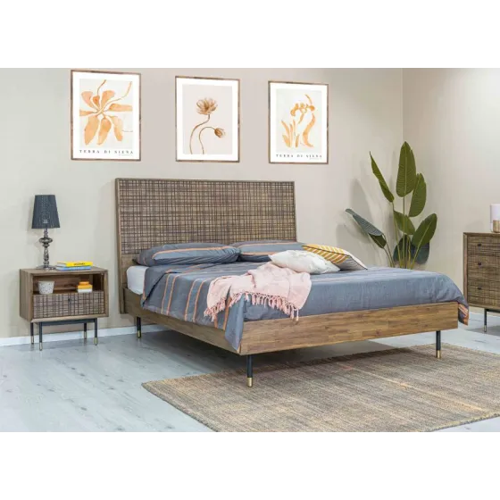 Lit bois massif 180x200 finition acacia collection Mokka