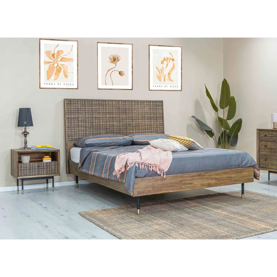 Lit bois massif 180x200 finition acacia collection Mokka