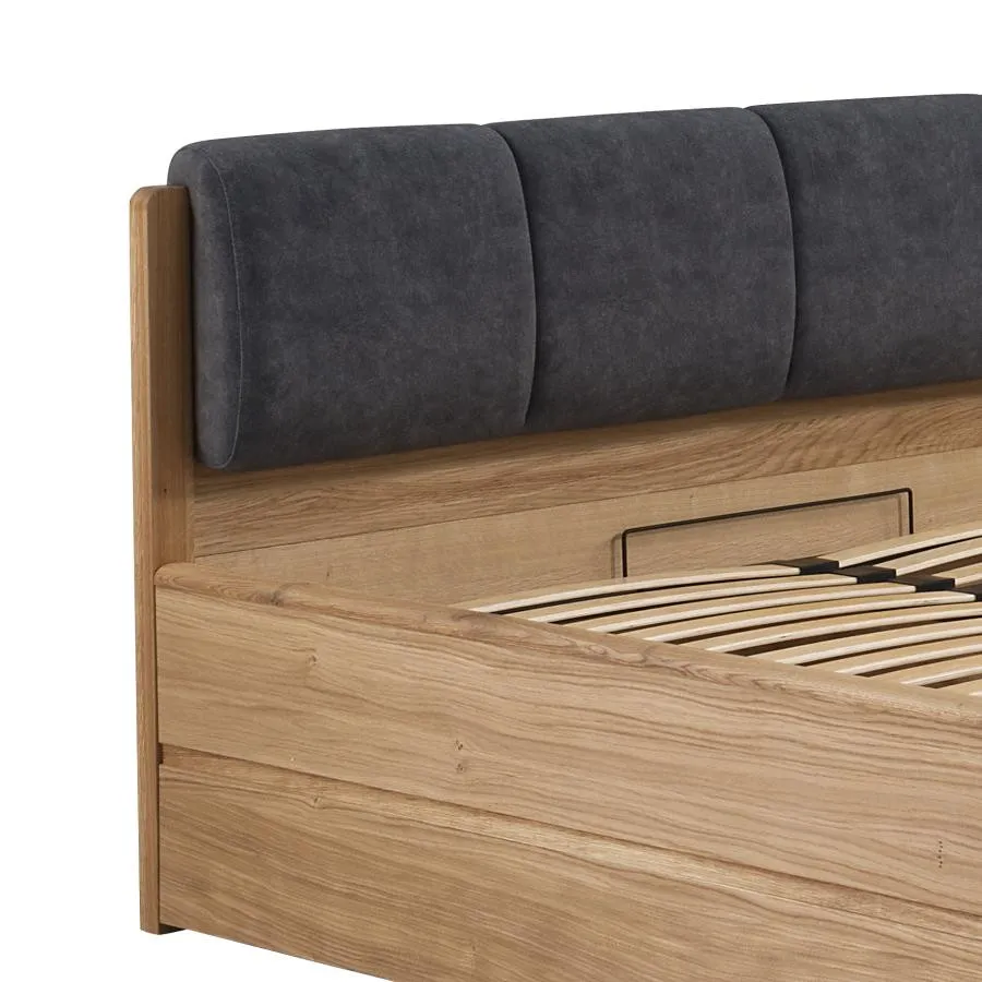 Lit coffre bois tissu graphite collection Bergamo