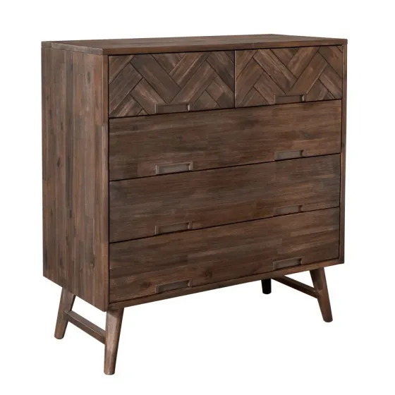 Commode en bois massif acacia 5 tirois Ash