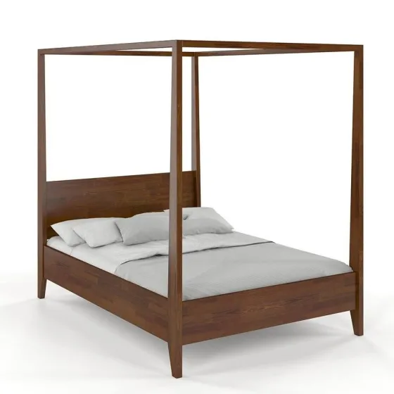 Lit baldaquin en pin massif finition noyer collection NICEA