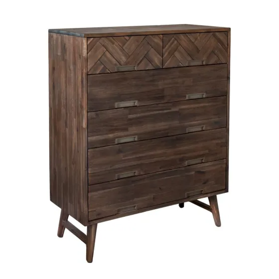 Commode haute en bois acacia avec 6 tiroirs Ash