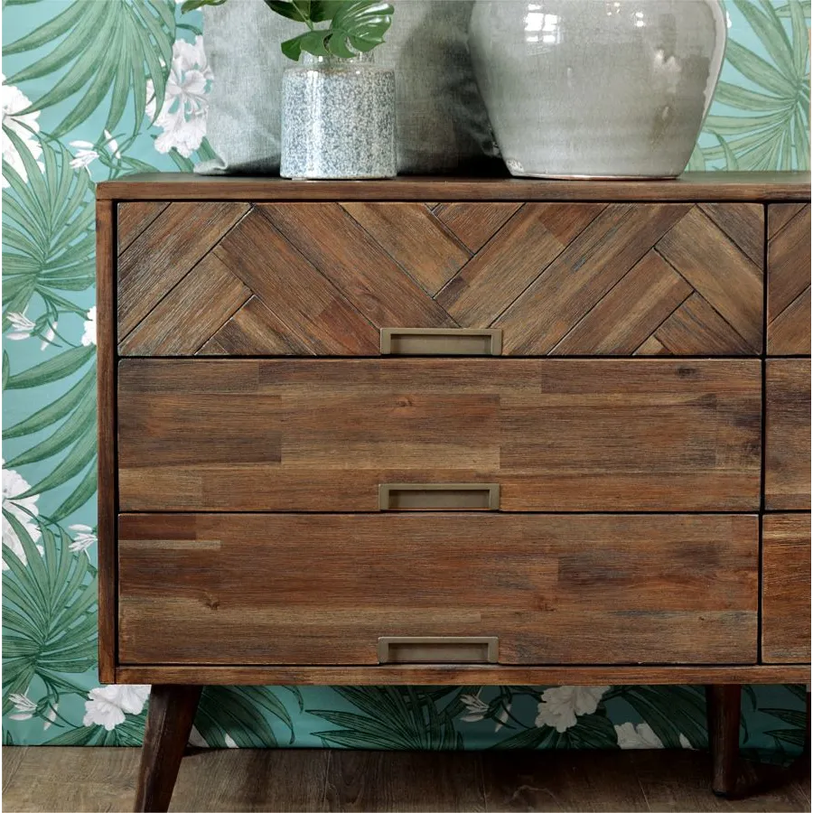 Commode bois massif acacia marron 6 tiroirs Ash