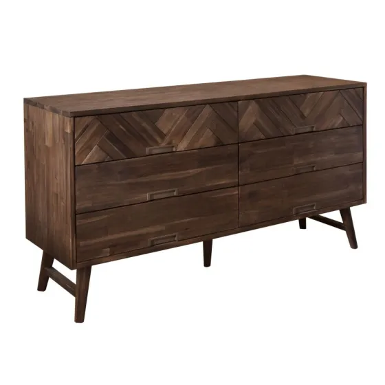 Commode bois massif acacia marron 6 tiroirs Ash