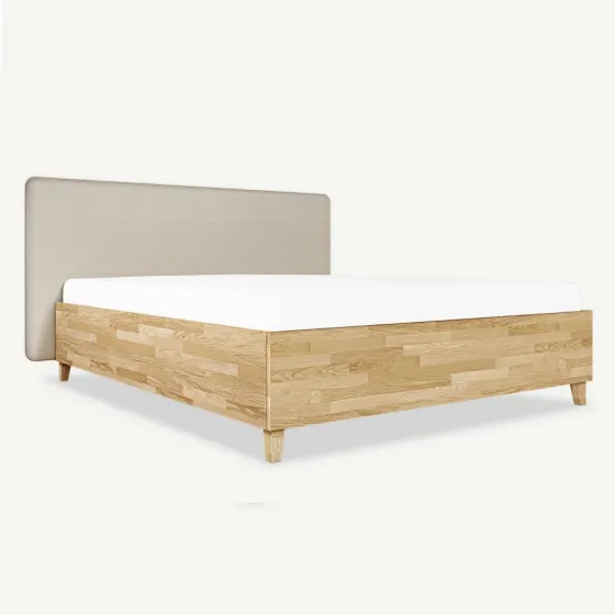 Lit coffre bois tete de lit tissu collection Vivo