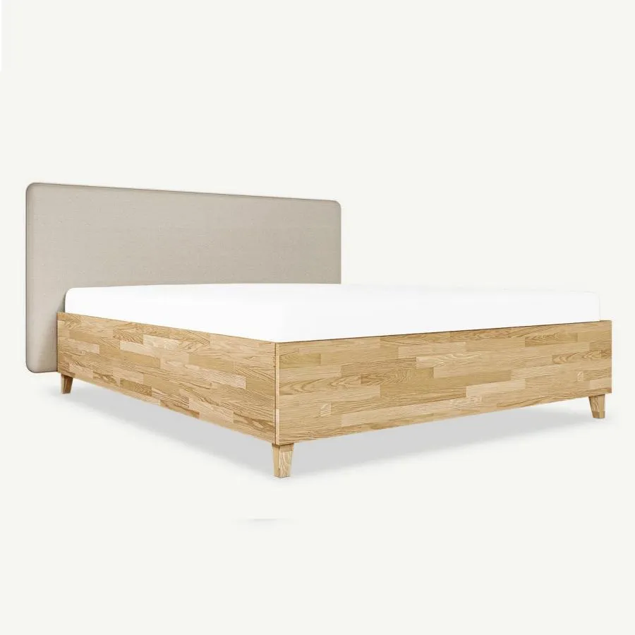 Lit coffre bois tete de lit tissu collection Vivo