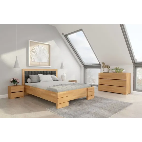 Lit coffre en bois massif finition naturel chambre adulte collection PRADO