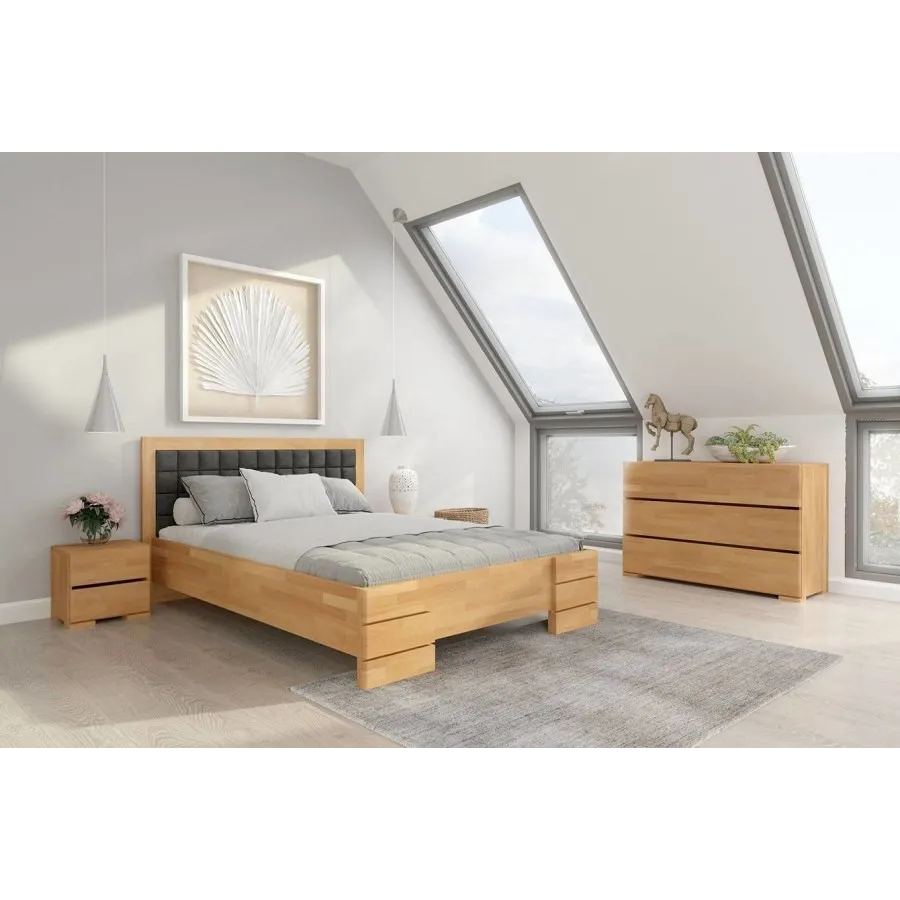 Lit coffre en bois massif finition naturel chambre adulte collection PRADO