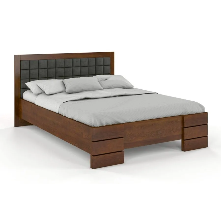 Lit coffre en bois pin noyer avec tissu collection  PRADO