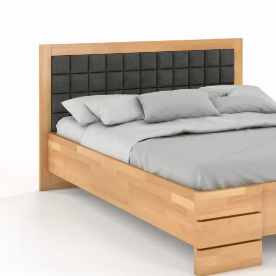 Lit 2 places en bois avec tête de lit tissu collection PRADO