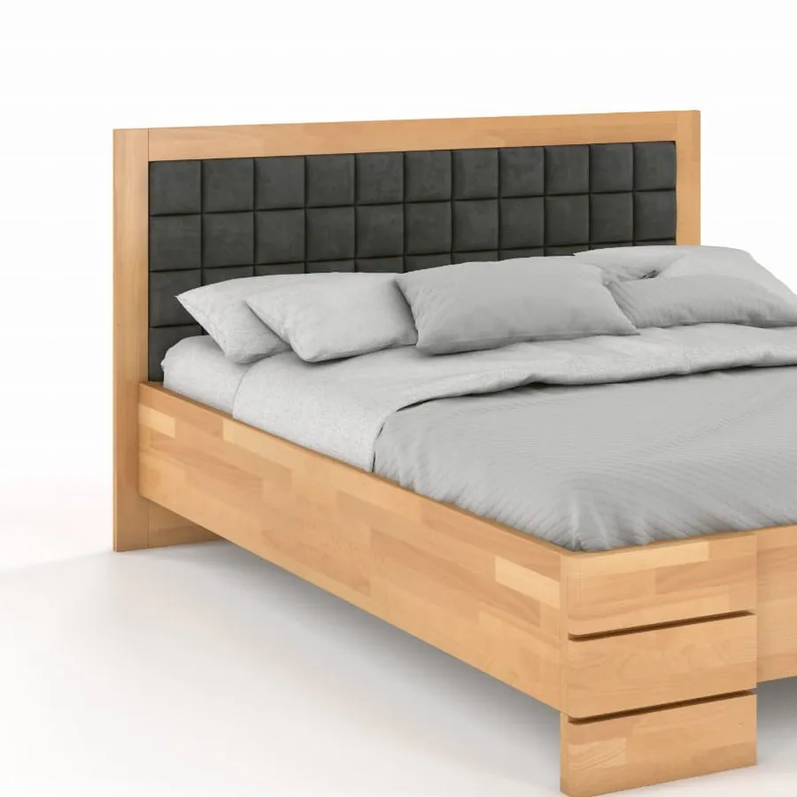 Lit 2 places en bois avec tête de lit tissu collection PRADO