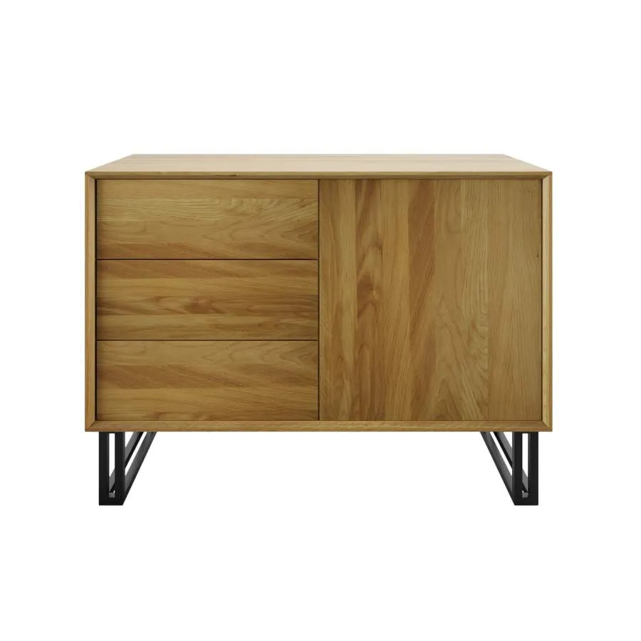 Commode chêne massif 3 tiroirs 1 porte collection Hey