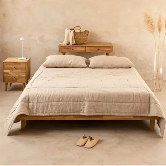 Lit double en bois chêne naturel collection Frame