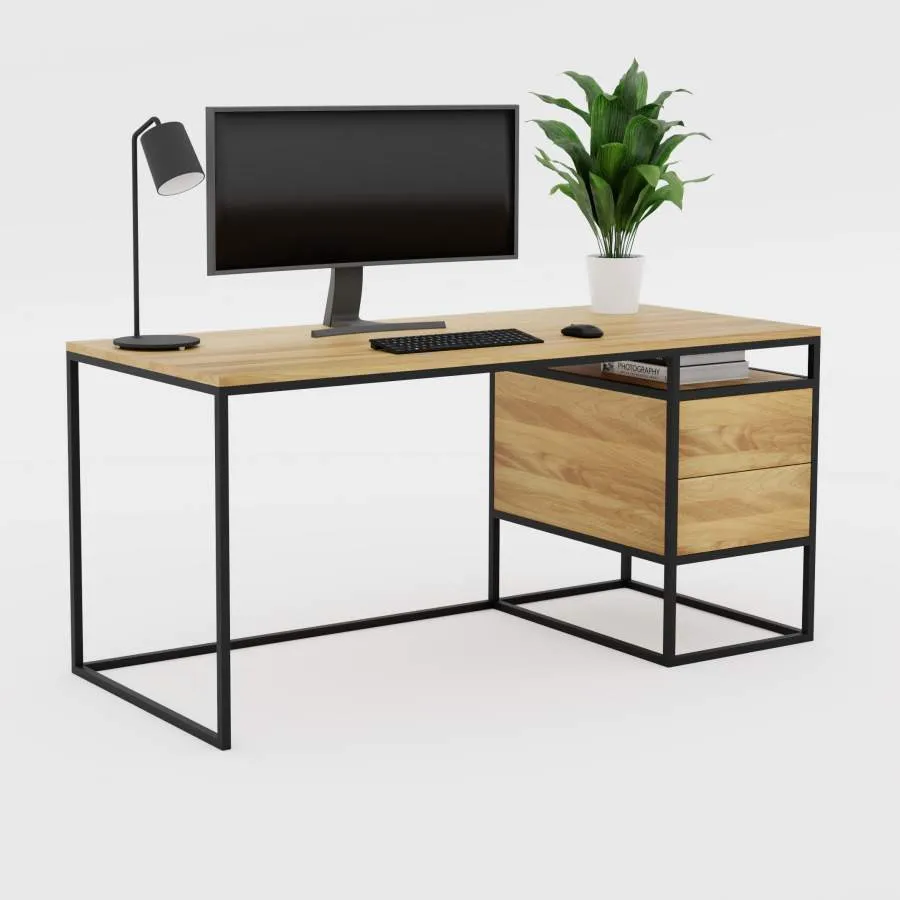 Bureau bois et métal 2 tiroirs collection Loft