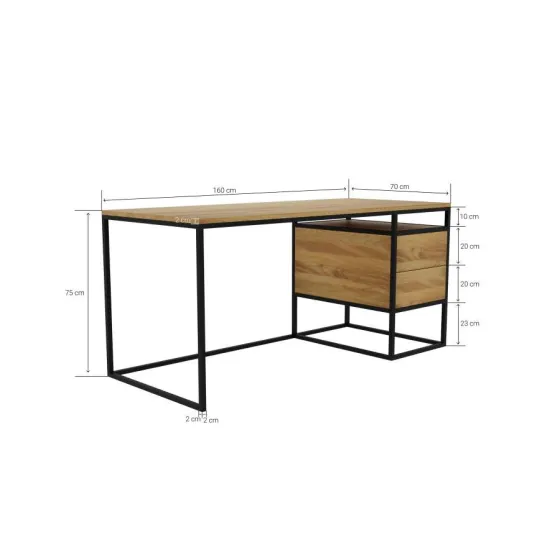Dimensions bureau bois métal collection Loft