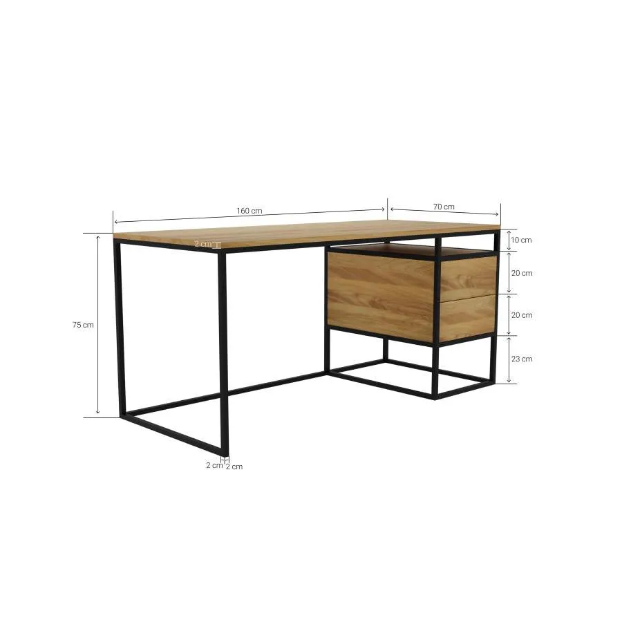 Dimensions bureau bois métal collection Loft