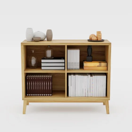Bibliothèque basse bois massif avec étagères collection Luzz