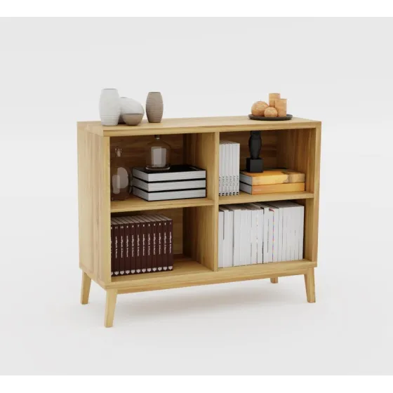 Bibliothèque basse bois 4 espaces de rangement collection Luzz