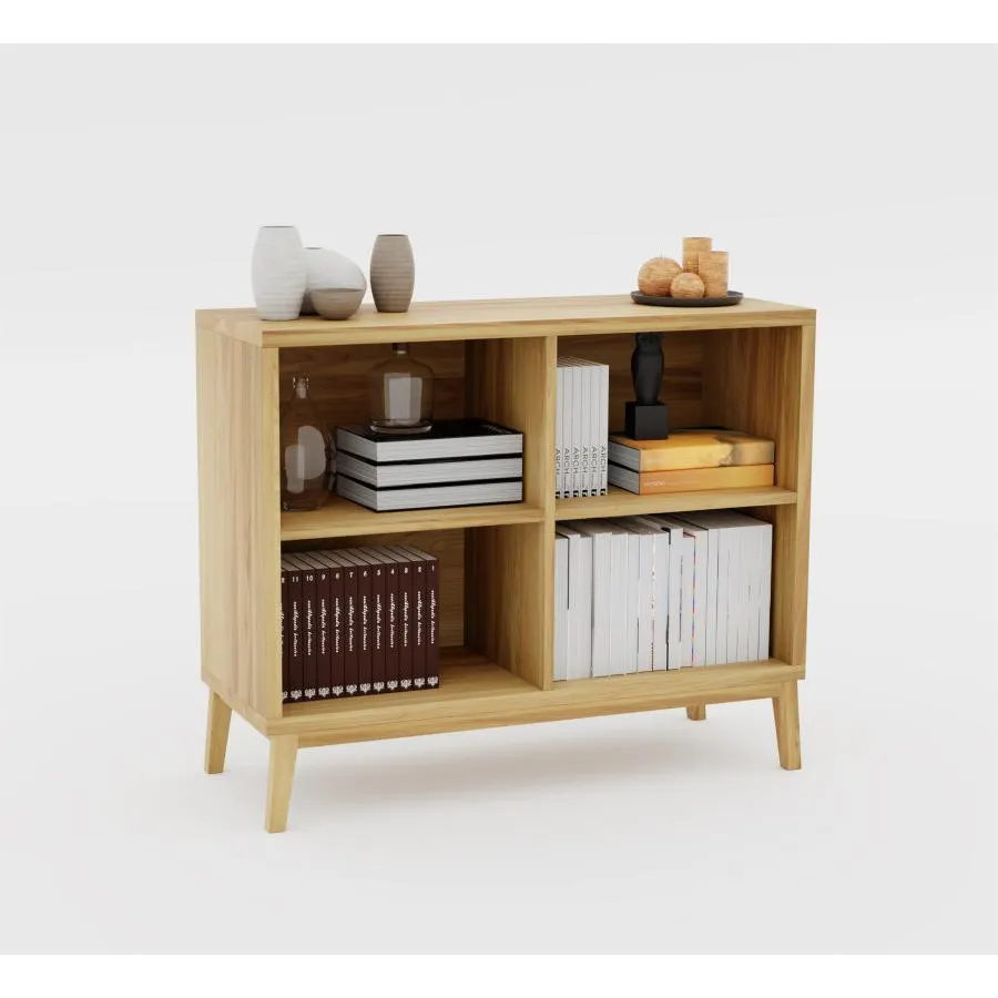 Bibliothèque basse bois 4 espaces de rangement collection Luzz