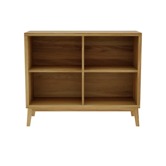 Bibliothèque basse chêne massif quatre espaces de rangement collection Luzz