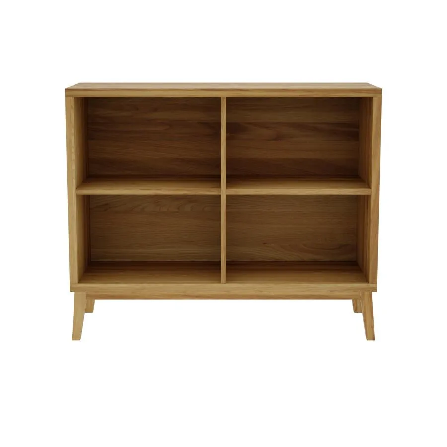Bibliothèque basse chêne massif quatre espaces de rangement collection Luzz