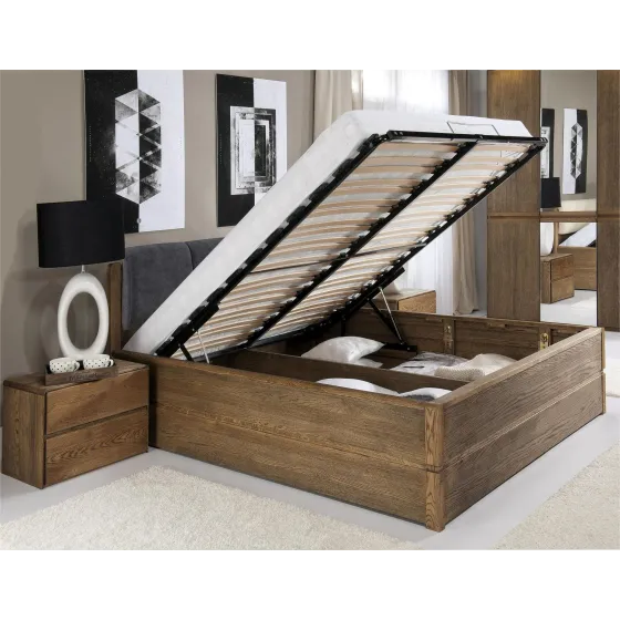 Lit coffre bois foncé sommier relevable collection Bergamo