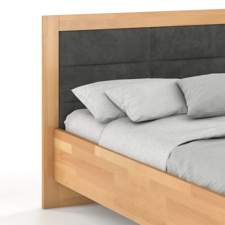 Lit en bois massif avec tête de lit tissu collection NEY