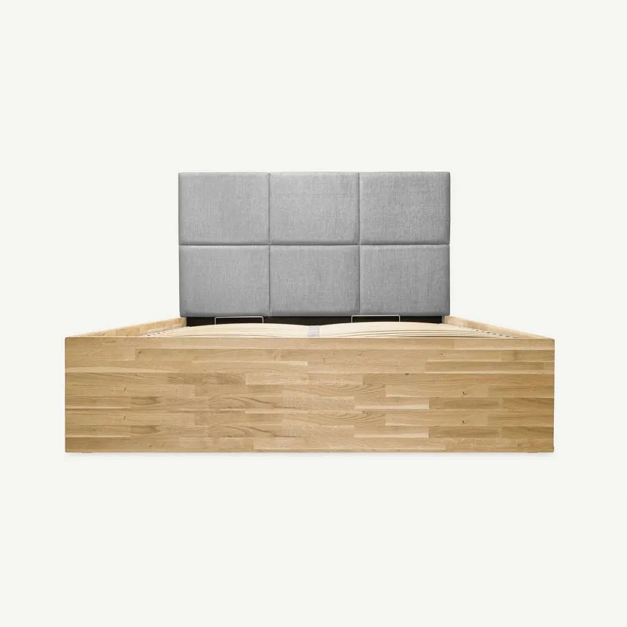 Lit coffre bois tête de lit capitonnée coloris argent collection LUND
