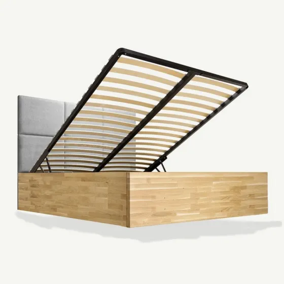Lit coffre bois tête de lit capitonnée collection LUND