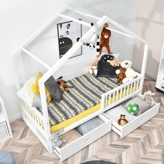 Lit cabane 90x200 en pin blanc collection SPOT