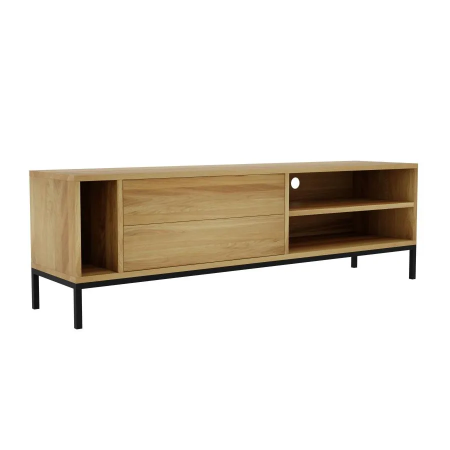 Meuble TV bois et  noir 2 tiroirs collection Smooth