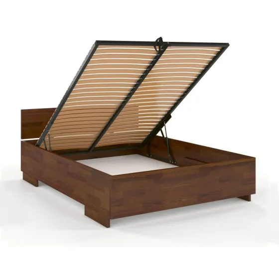 Lit coffre bois en pin finition noyer collection Noko