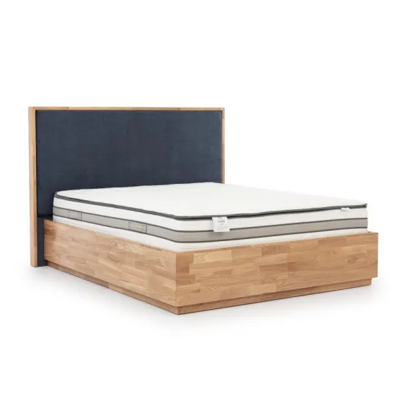 Lit coffre 140x200  bois et bleu gris collection TRIVIO