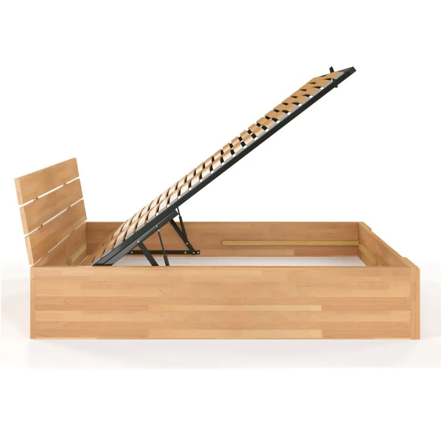 Lit coffre bois moderne avec sommier relevable collection Largo