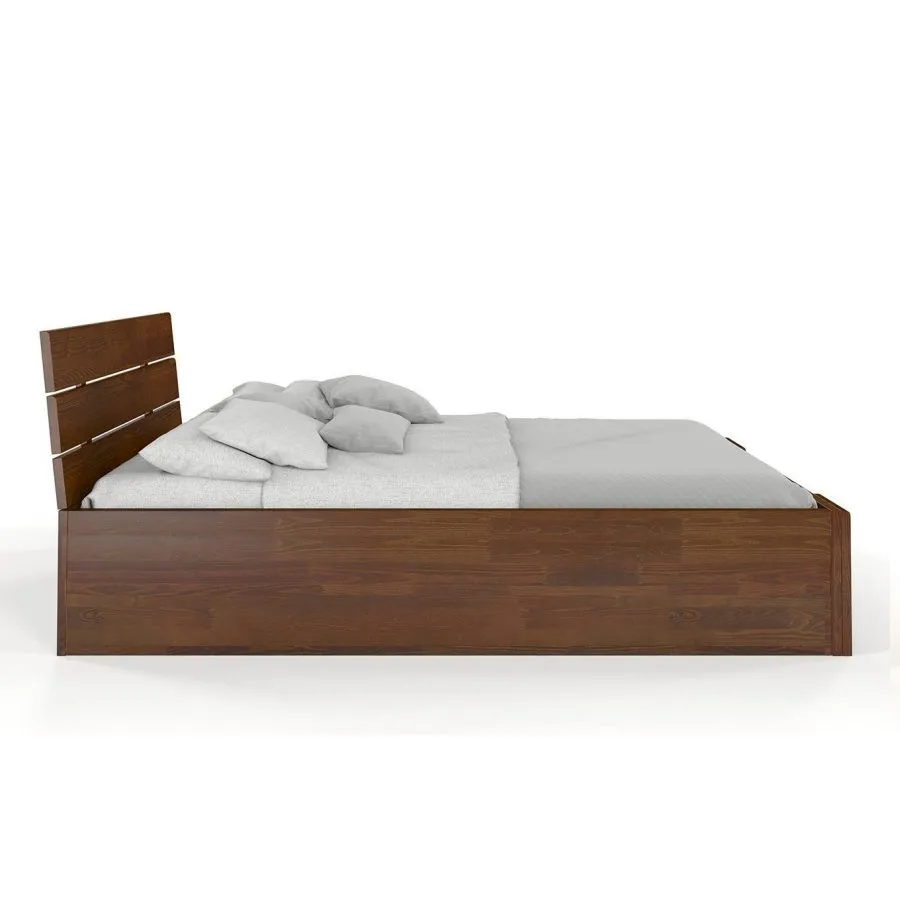 Lit coffre bois massif coloris noyer sommier relevable collection Largo