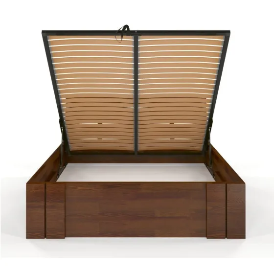 Lit coffre bois coloris noyer sommier relevable collection Largo