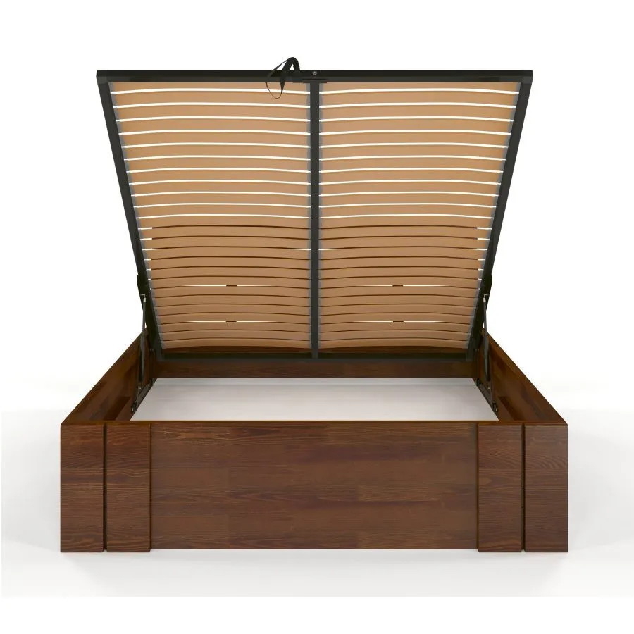 Lit coffre bois coloris noyer sommier relevable collection Largo